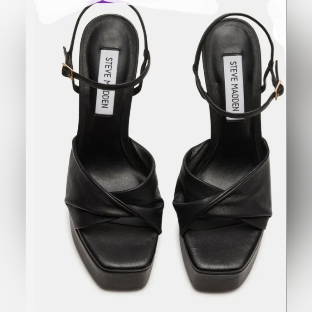 Steve Madden Maricella black twisted strap vamp platform stilettos heels size 10 - Picture 4 of 10
